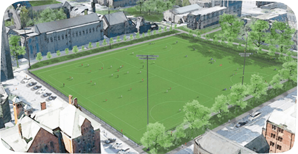 Los campos de juego de césped de la Universidad de Toronto se están transformando en dos campos de hockey sobre césped de primera categoría con el fin de albergar uno de los deportes más populares del mundo para los Juegos del 2015.