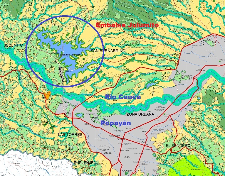Una de las opciones de desarrollo sostenible es el proyecto de la hidroeléctrica de Julumito, al noreoccidente de Popayán.