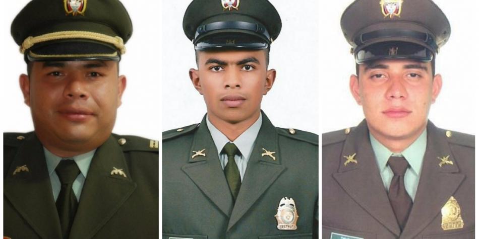 Teniente Wilfredo Madrigal y patrulleros Carlos Alfredo Lara y Juan Gabriel Narváez, muertos en ataque terrorista en Miranda, Cauca.